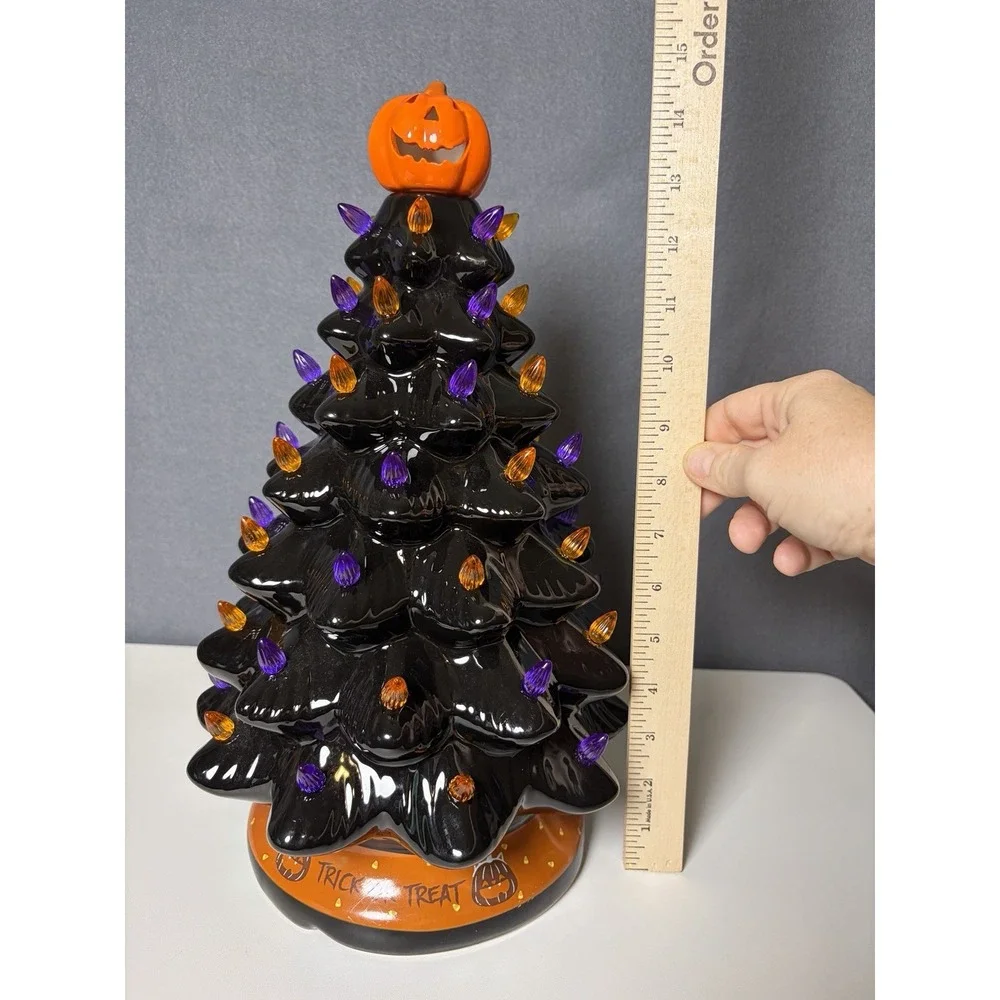 RJ Legend Halloween Ceramic Tree - 15 Inch Hand-Painted, Light Up Decor